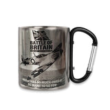 Stainless Steel Mug featuring ’Battle of Britain’ design with carabiner handle.