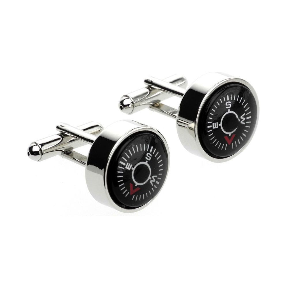 Compass cufflinks in high chrome finish.