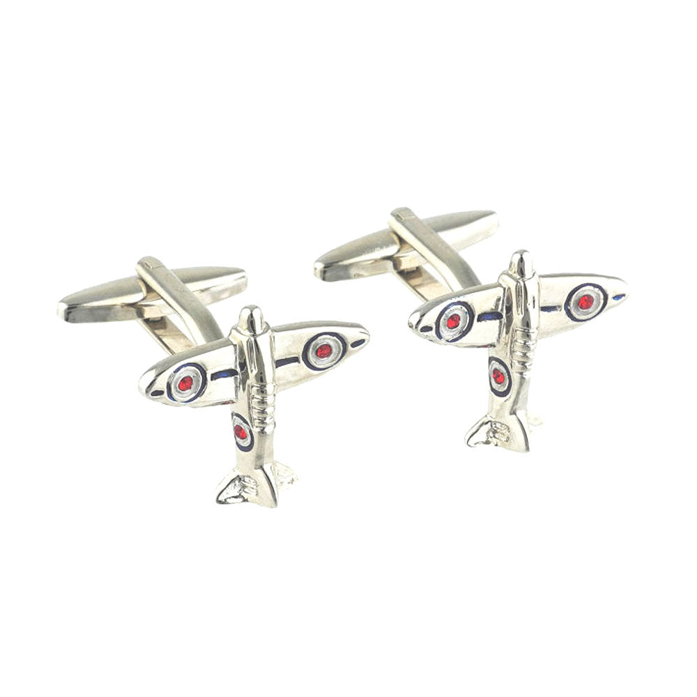 Spitfire and Roundel design cufflinks in high chrome finish.