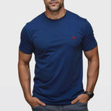 A classic navy crew neck t-shirt, featuring a simple red Spitfire embroidery on the left chest.
Made exclusively for the RAF Museum.