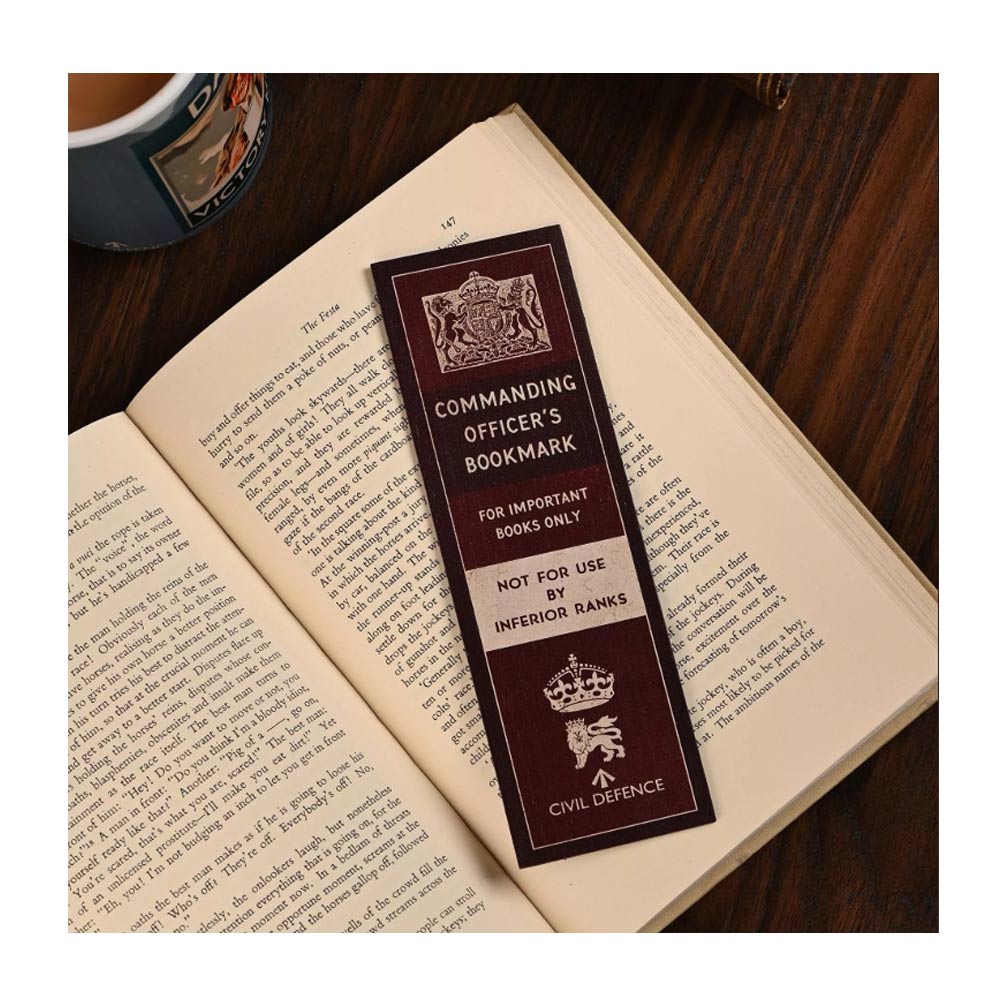 Civil Defence brown Commanding Officer's Bookmark with slogan text, For Important Books Only and Not For Use by Inferior Ranks.