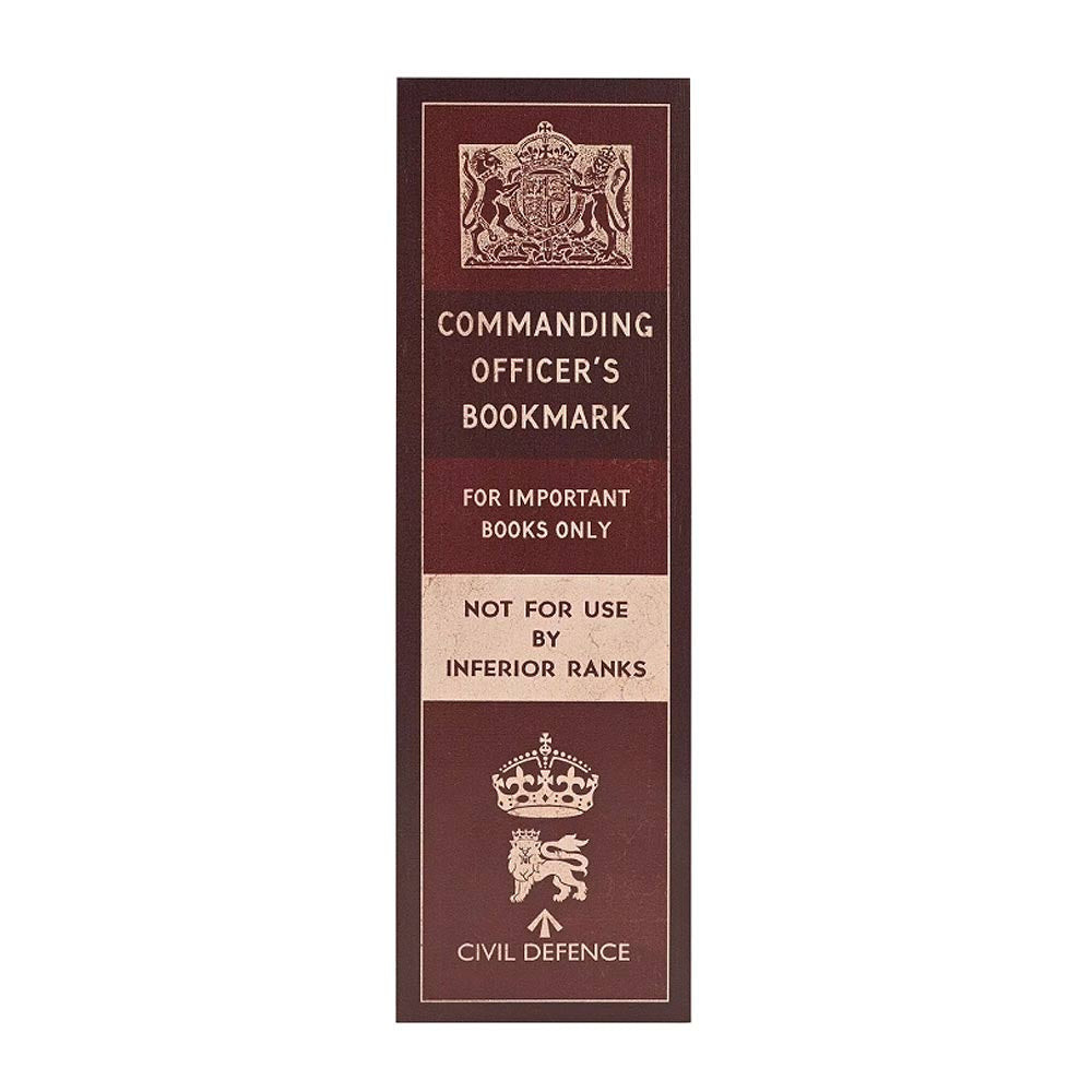 Civil Defence brown Commanding Officer's Bookmark with slogan text, For Important Books Only and Not For Use by Inferior Ranks.