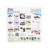 Royal Air Force 2026 calendar with airplane images on a white background