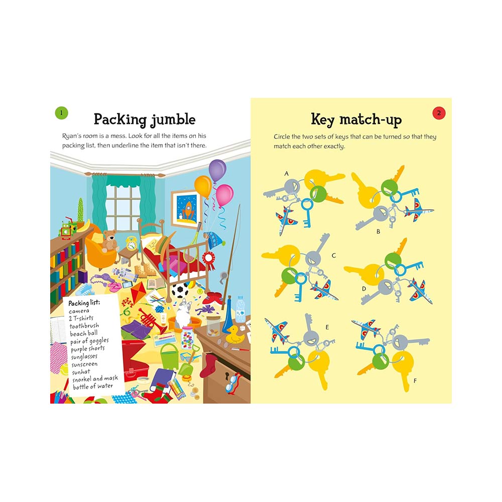 This compact, pocket-sized activity book is designed to keep children entertained on any flight. It features a wide variety of engaging challenges, from solving airport mazes and aeroplane word searches to doodling and colouring. Inner page.
