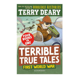 Terrible True Tales First World War by Terry Darby, illustrated book cover with a spooky theme and prominent title.
