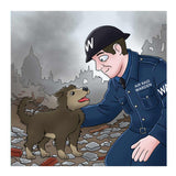 Animals with Awards in world war two, this book depicts an image of a hero dog with is policeman handler.