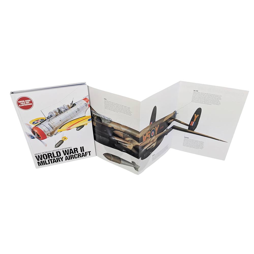 World War II Military Aircraft is a book featuring over 50 famous aircraft from 1939 to 1945, organized by type. Fold out page.