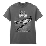 A grey crew neck t-shirt features a striking Battle of Britain design.