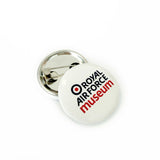 25mm white button badge featuring Royal Air Force Museum Logo