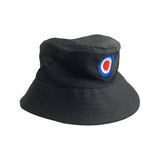 Black bucket hat with a red, blue, and white Roundel logo.