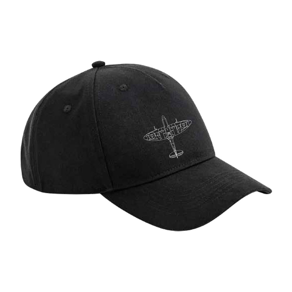 Spitfire Tech blueprint design black baseball cap.