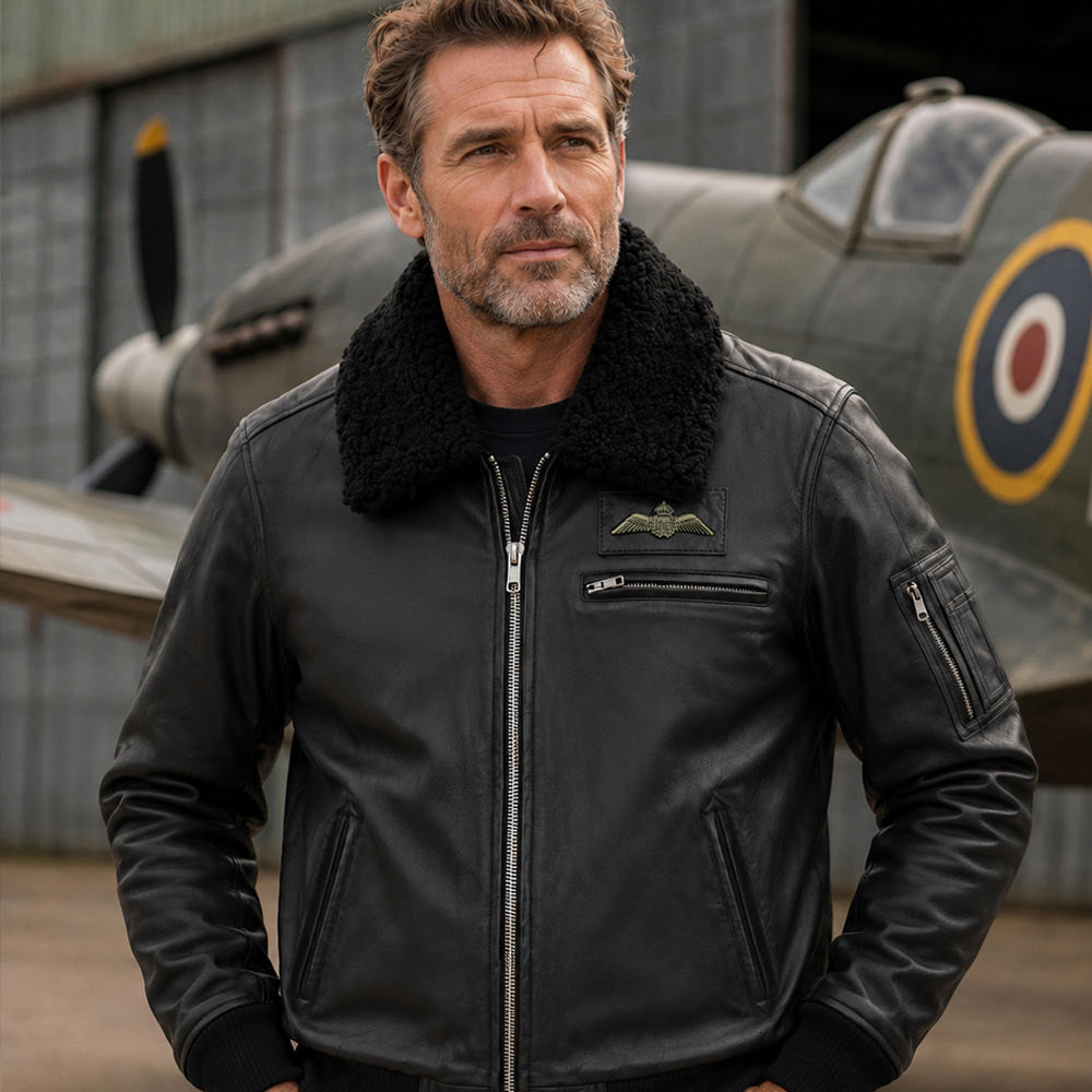 RAF Wings Leather Jacket Black