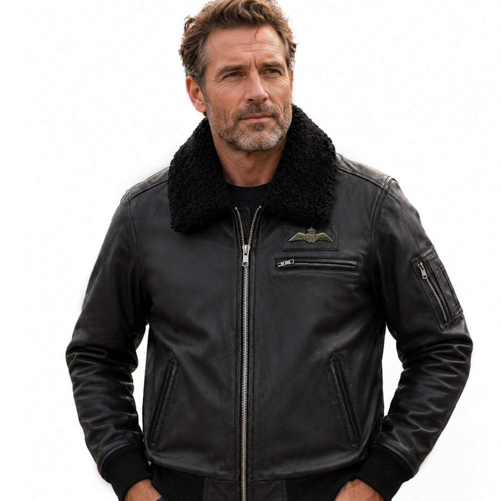 RAF Wings Leather Jacket Black
