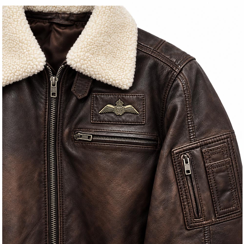 RAF Wings Leather Flying Jacket - Brown