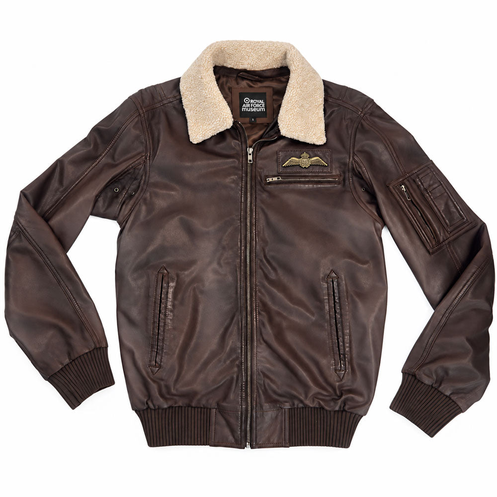 RAF Wings Leather Flying Jacket - Brown