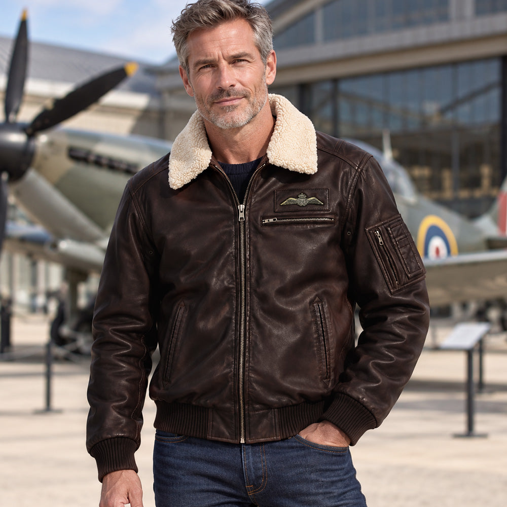 RAF Wings Leather Flying Jacket - Brown