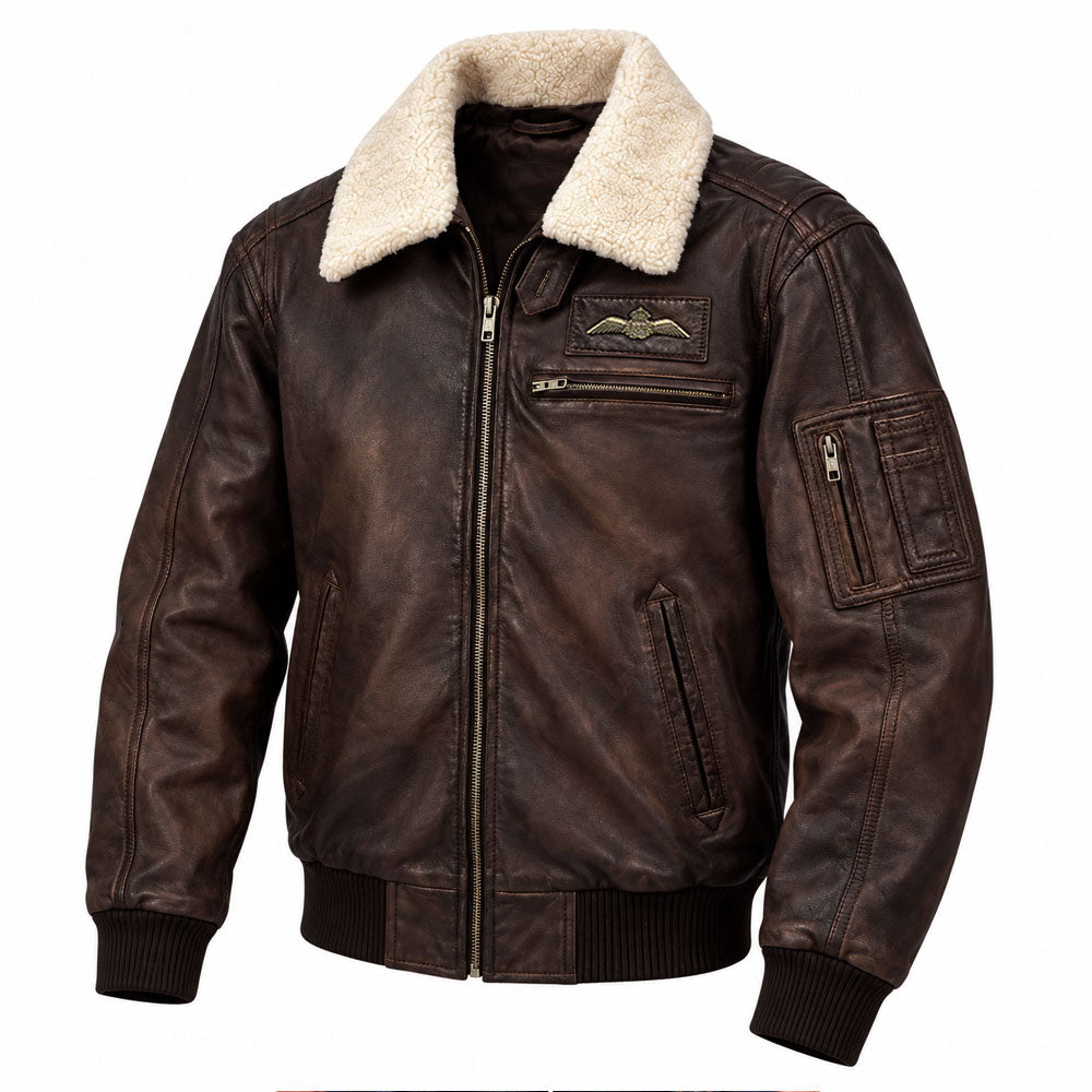 RAF Wings Leather Flying Jacket - Brown