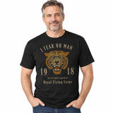 A Black No. 74 Fighter Squadron T-shirt with a vintage-style, weathered design celebrating the legendary Tiger Squadron.