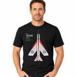 Black crew-neck T-shirt featuring an English Electric BAC Lightning aircraft design.