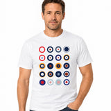 This graphic T-Shirt displays roundels used by RN Fleet Air Arm, Army Air Corps and the Royal Air Force through the ages.