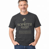 A dark grey T-shirt featuring a vintage-style Sopwith aviation design.