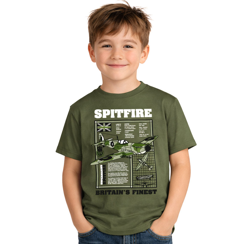 Kids Spitfire motif design in military green colour.