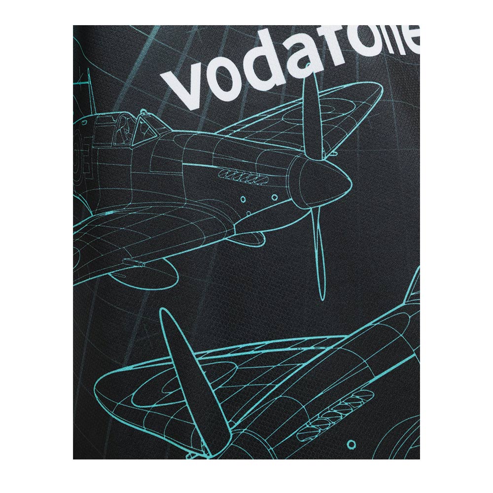 Official RAF Rugby Union Team 26-27 T-shirt  in black, screen shot close up of Spitfire graphic design.