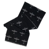 Exclusively designed for the RAF Museum, this beautifully black and grey woven scarf features a subtle Spitfire pattern formed in the weave, not printed on.