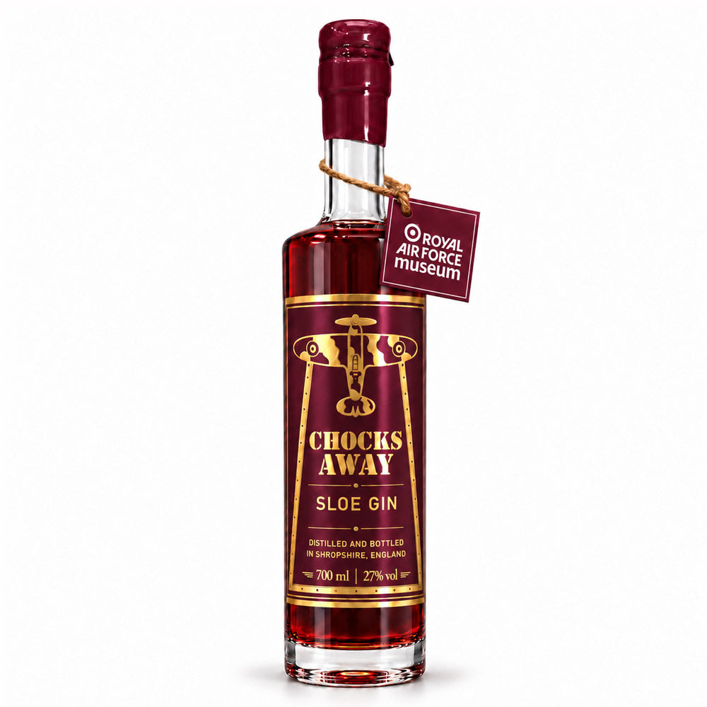 Chocks Away Sloe Gin bottle, distilled in Shropshire with seasonal farm-grown cherries; 700ml, 27% vol.