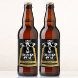 Two bottles of Chocks Away Golden Bitter Beer, featuring a Spitfire design.