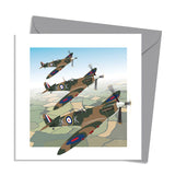 Spitfire Flying Over Land Greetings Card