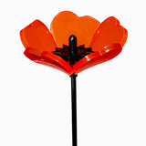 A single 25cm high poppy-shaped garden suncatcher on a metal stake.
