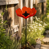 A single 25cm high poppy-shaped garden suncatcher on a metal stake.
