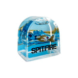 Acrylic liquid motion magnet depicting the Spitfire aircraft floating in an arch shape tower with flat base.