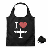 A black scrunchy foldable shopper bag , featuring a I 'heart' Spitfire design.