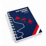 An A6 size Air Power 2027 diary featuring a military aviation theme, shown in a wiro-bound format. Week to view, 158 pages.