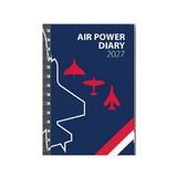 A6 Wiro bound, RAF/military aviation themed diary. Blue cover with Vulcan, Spitfire and Lightning in Red silhouette design.
