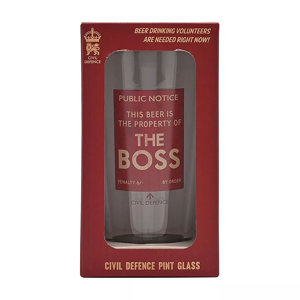 Civil Defence The Boss Pint Glass