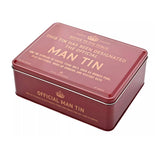 Civil Defence red storage lid with slogan, This tin has been designated the official Man tin. 
