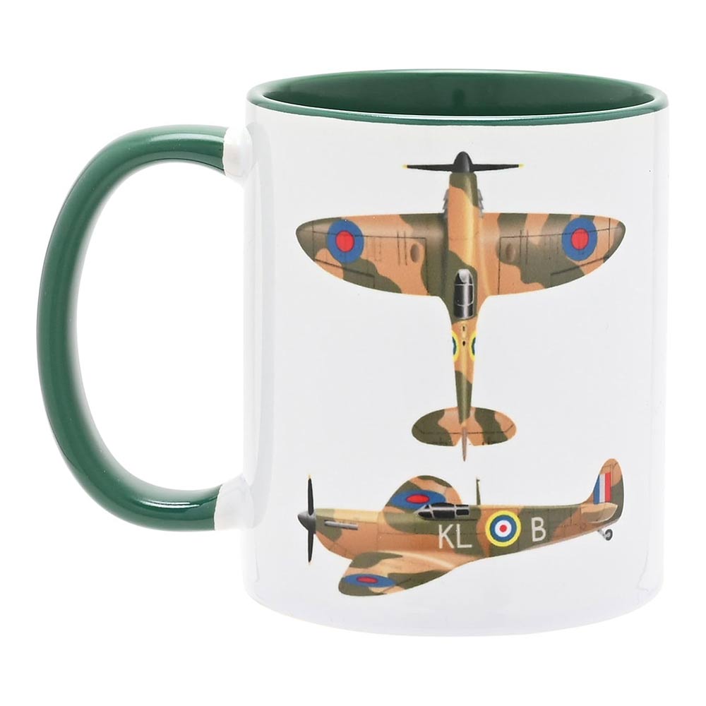 A classic green handle and interior contrast with the white exterior, showcasing the Spitfire artwork in striking detail.