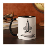 RAF official license 11oz mug F-35B Lightning is a white ceramic mug with a black interior and handle.