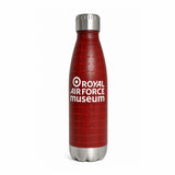 RAF Museum exclusive 500ml stainless steel Spitfire water bottle in red with an all-over aircraft pattern and spot gloss varnish finish.