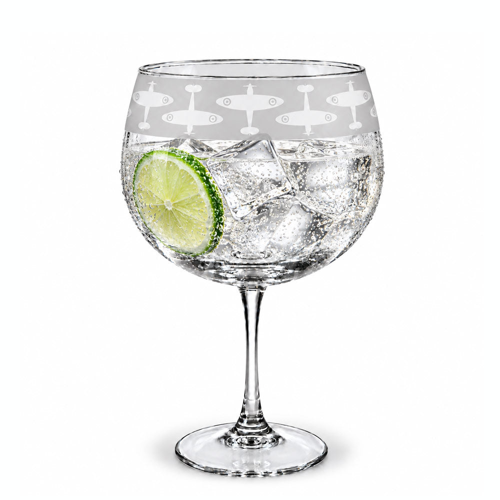 This elegant gin balloon glass features a Spitfire design and a small Royal Air Force Museum logo. Each glass is decorated by hand in the UK using traditional sandblasting techniques.