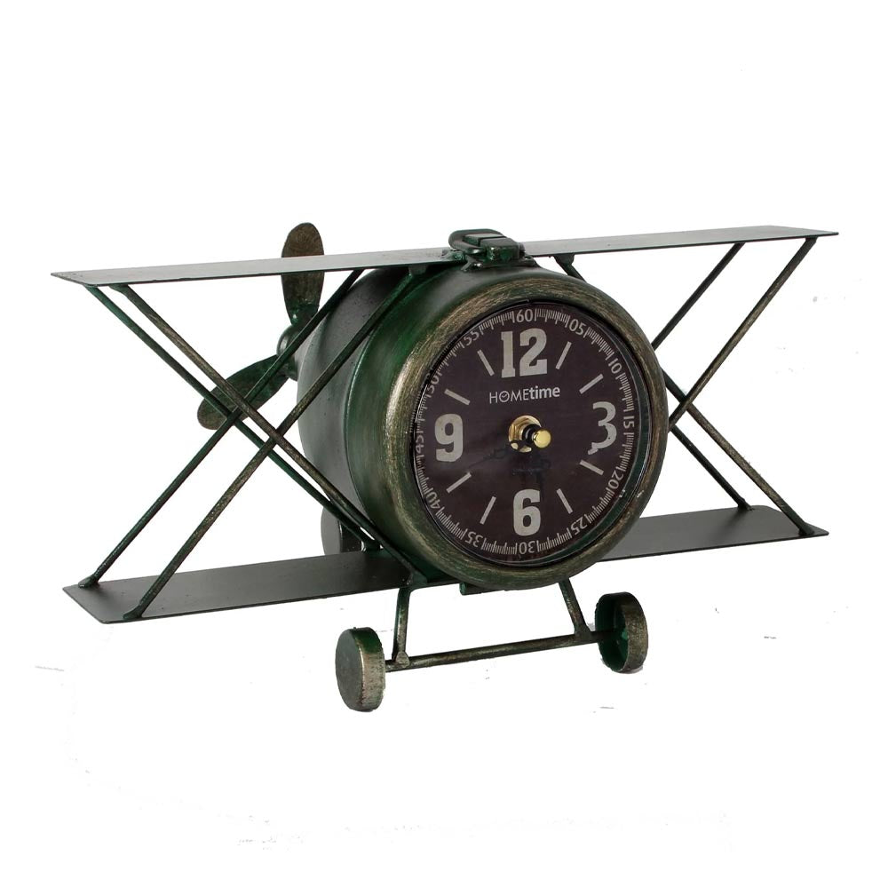 Bi-Plane Aeroplane Metal Mantel Clock