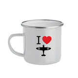 Metal vintage mug with enamel finish, featuring "I Love Spitfire" design, exclusive to the RAF Museum.