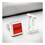 Red Arrows Hawk T.1A XX227 with aircraft number XX227 engraved on the red cufflink. Sterling Silver.