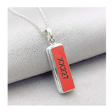 Red Arrows Hawk rectangle pendant engrave with serial number XX227 crafted from original section of the aircraft's rudder. On 18" Silver chain.
