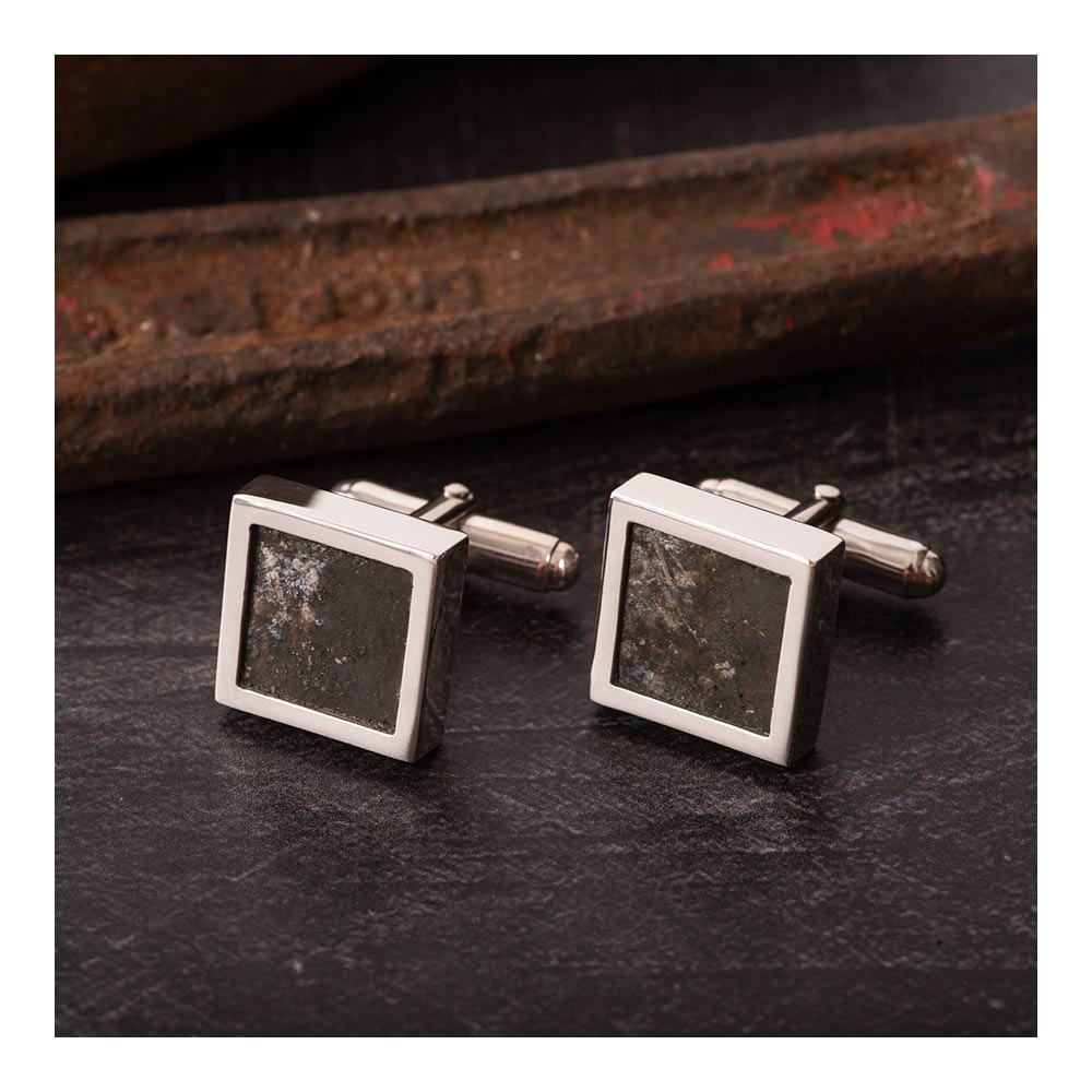 Spitfire Square shape cufflinks set in 925 sterling silver and hand made from real Duralumin that was salvaged from Spitfire MK IX MJ170.