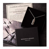 Spitfire pendant Rectangle shape with certificate of provenance, photo of Spitfire and gift box displayed.