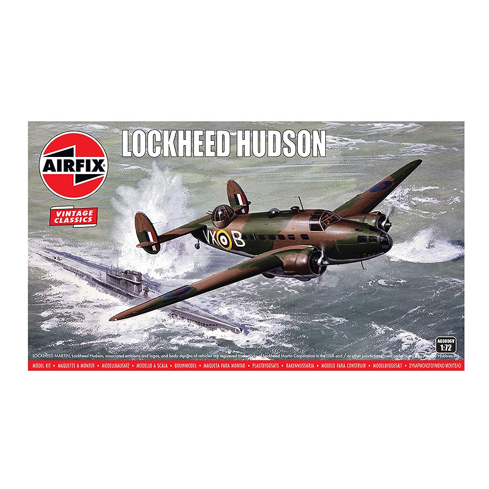 Airfix 1/48 scale model of a second world war Vintage Lockheed Hudson aircraft, showcasing detailed design and craftsmanship.

